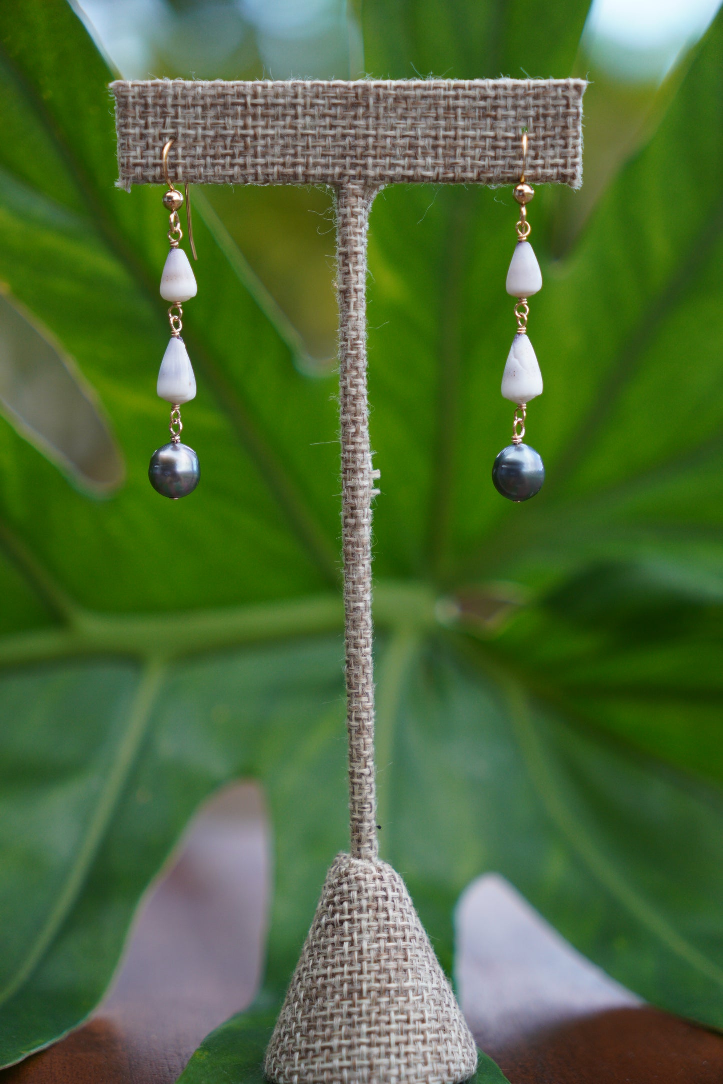 Double Dwarf Cone and Tahitian Pearl Earrings